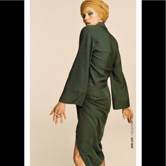 ZARA 2 Piece Linen Top And Knotted Skirt Dark Khaki - Picture 5 of 8